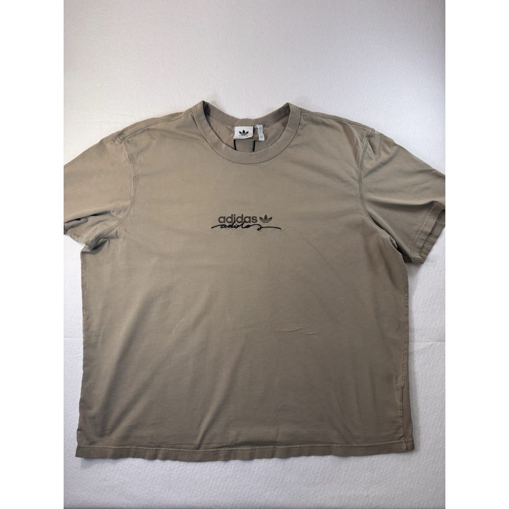Adidas Mens T Shirt 2XL Beige Embroidered Short Sleeve Crewneck Casual Logo